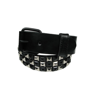 Riem met 3 rijen piramide studs zwart/zi Riem met 3 rijen piramide studs zwart/zi